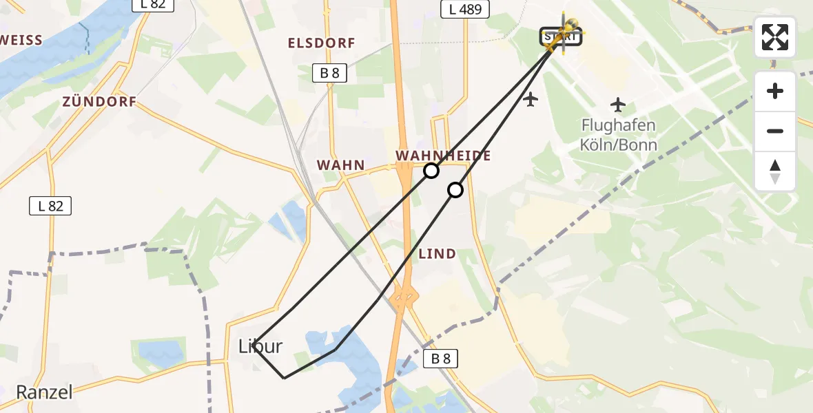 Flugroute Rettungshubschrauber Köln Bonn Flughafen - Köln Bonn Flughafen, 21 Juni 2026, 10:56