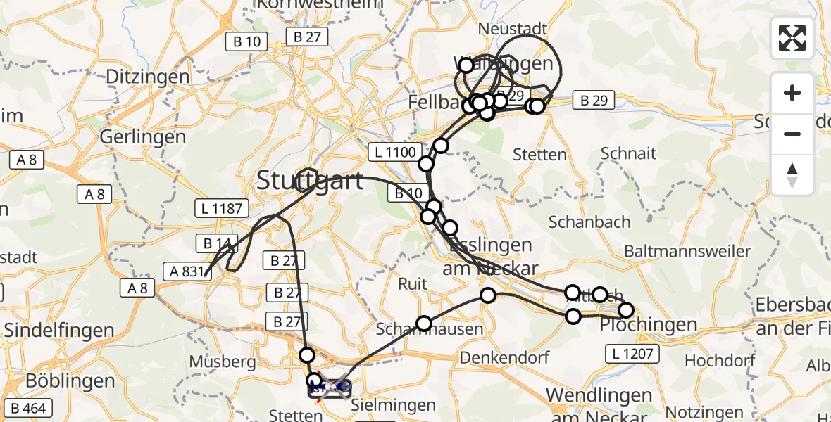 Flugroute Polizeihubschrauber Flughafen Stuttgart - Flughafen Stuttgart, 21 Juni 2026, 11:03