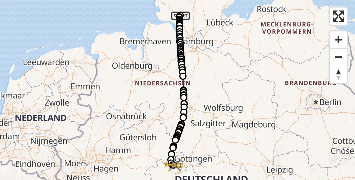 Flugroute Rettungshubschrauber Itzehoe Hungriger Wolf Flugplatz - Kassel Flughafen, 21 Juni 2026, 11:16