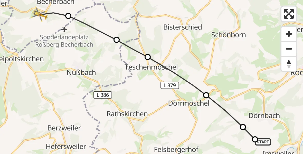 Flugroute Rettungshubschrauber Imsweiler UL - Becherbach, 21 Juni 2026, 11:18