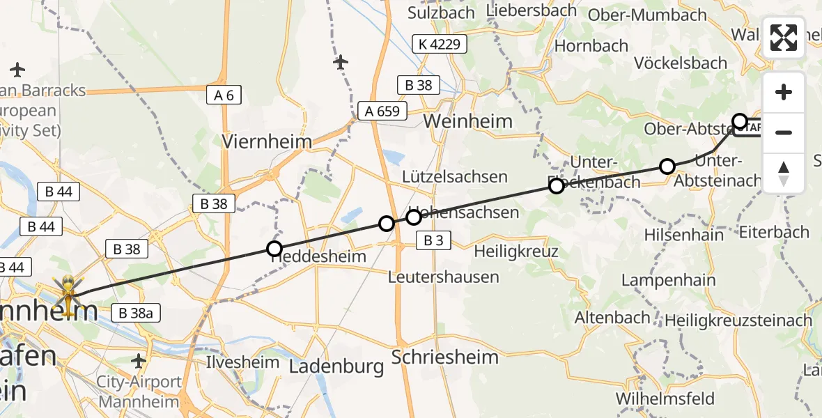 Flugroute Rettungshubschrauber Wald-Michelbach - Mannheim, 21 Juni 2026, 11:19