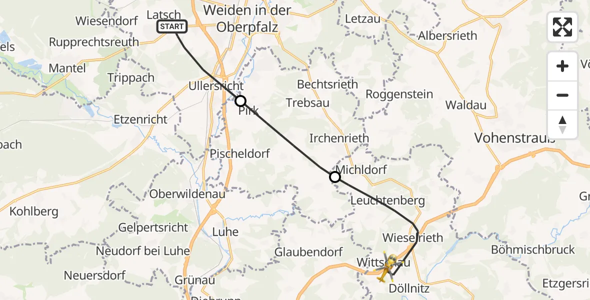 Flugroute Rettungshubschrauber Weiden i.d.OPf. - Leuchtenberg, 21 Juni 2026, 11:27
