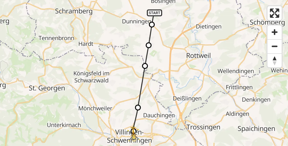 Flugroute Ambulanzhubschrauber Bösingen - DRF Air Rescue Station Villingen-Schwenningen Hubschrauberlandeplatz (Christoph 11), 21 Juni 2026, 11:29