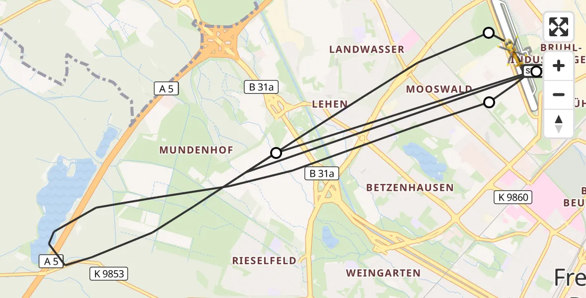 Flugroute Ambulanzhubschrauber Freiburg im Breisgau Flugplatz - Freiburg im Breisgau Flugplatz, 21 Juni 2026, 11:41