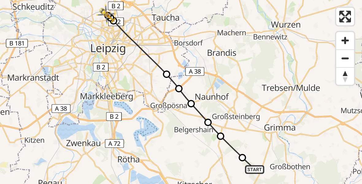 Flugroute Rettungshubschrauber Grimma - Sankt Georg Hospital Leipzig Reserve, 21 Juni 2026, 11:41