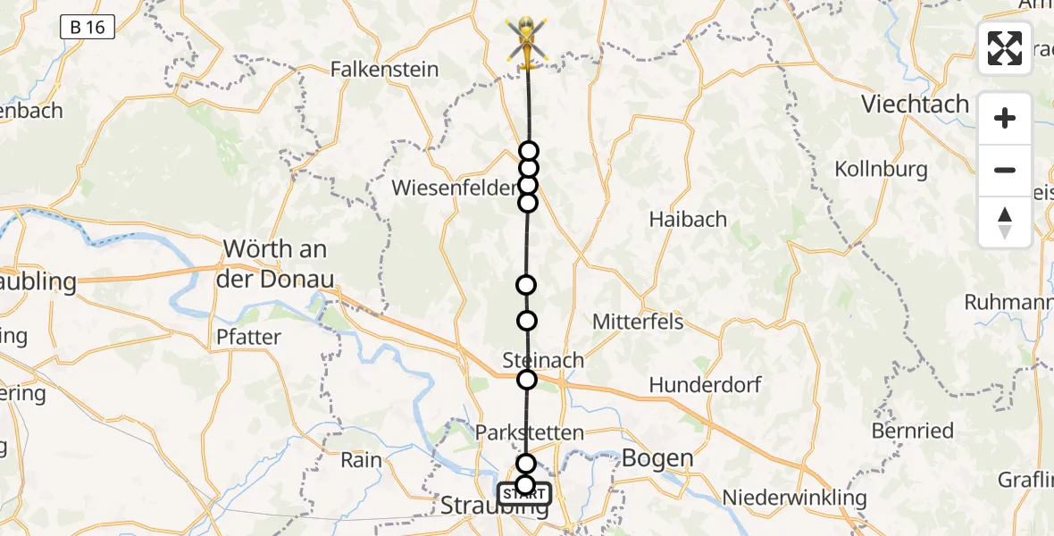 Flugroute Rettungshubschrauber Sankt Elisabeth Hospital Straubing - Traitsching, 21 Juni 2026, 11:48