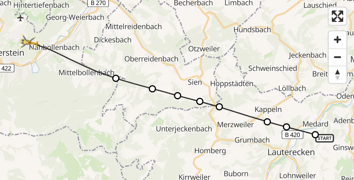 Flugroute Rettungshubschrauber Cronenberg - Idar-Oberstein, 21 Juni 2026, 11:49