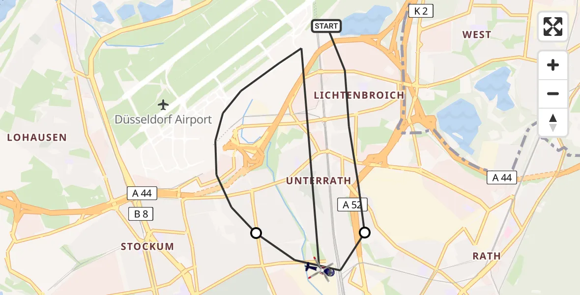 Flugroute Polizeihubschrauber Düsseldorf Flughafen - Düsseldorf, 21 Juni 2026, 11:56
