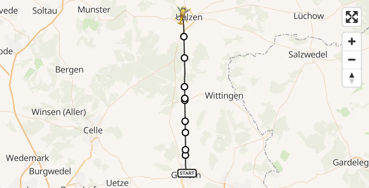 Flugroute Rettungshubschrauber Gifhorn - Uelzen, 21 Juni 2026, 11:56