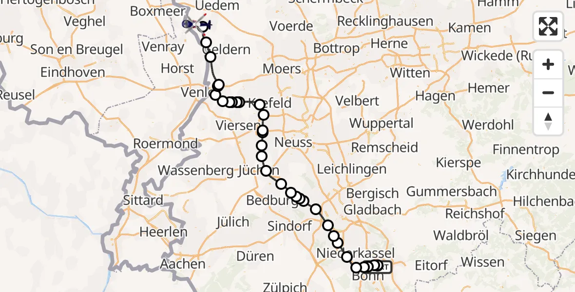 Flugroute Polizeihubschrauber Sankt Augustin - Weeze, 21 Juni 2026, 12:33