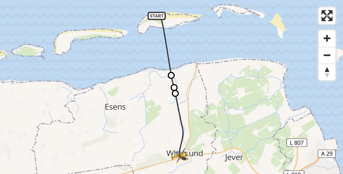 Flugroute Rettungshubschrauber Noordzee - Wittmund, 21 Juni 2026, 12:43