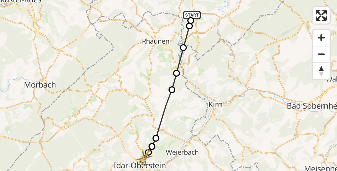 Flugroute Rettungshubschrauber Dickenschied - Idar-Oberstein, 21 Juni 2026, 12:53