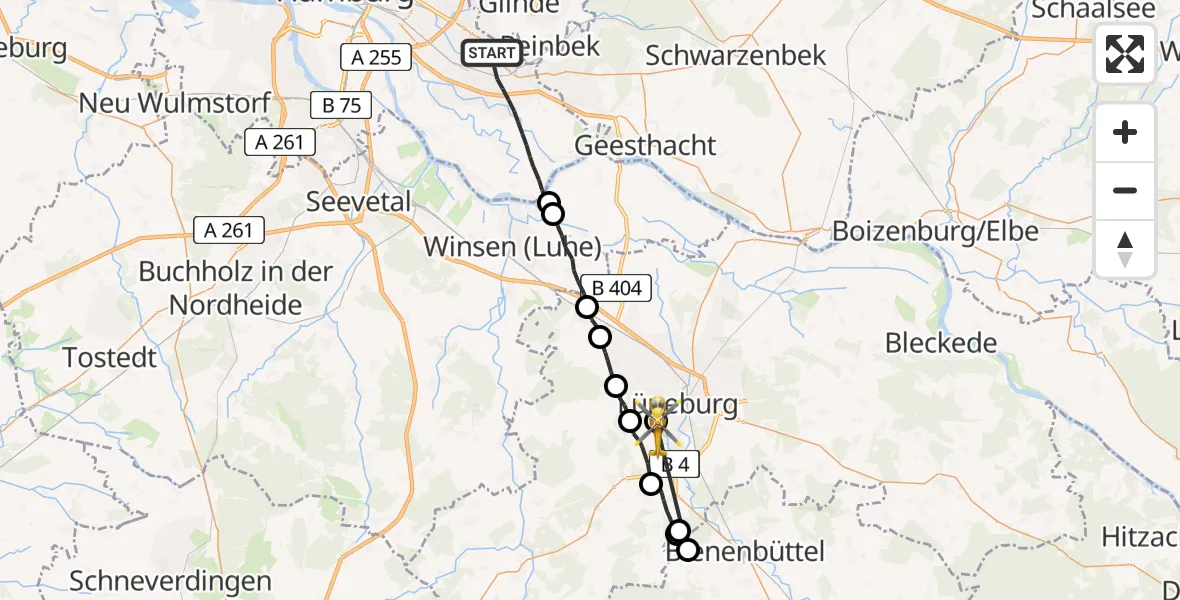 Flugroute Rettungshubschrauber Hamburg - Lüneburg, 21 Juni 2026, 12:56