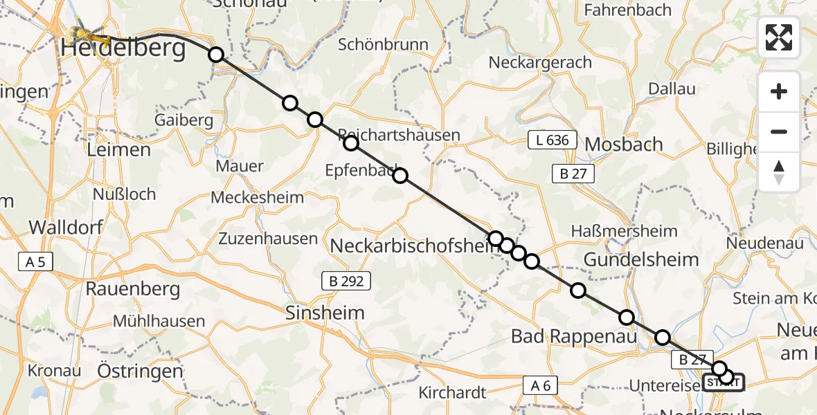 Flugroute Rettungshubschrauber Klinikum am Plattenwald - Heidelberg, 21 Juni 2026, 12:59