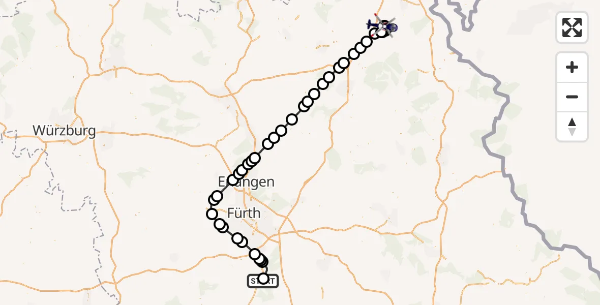 Flugroute Polizeihubschrauber Flugplatz Roth - Münchberg, 21 Juni 2026, 12:59