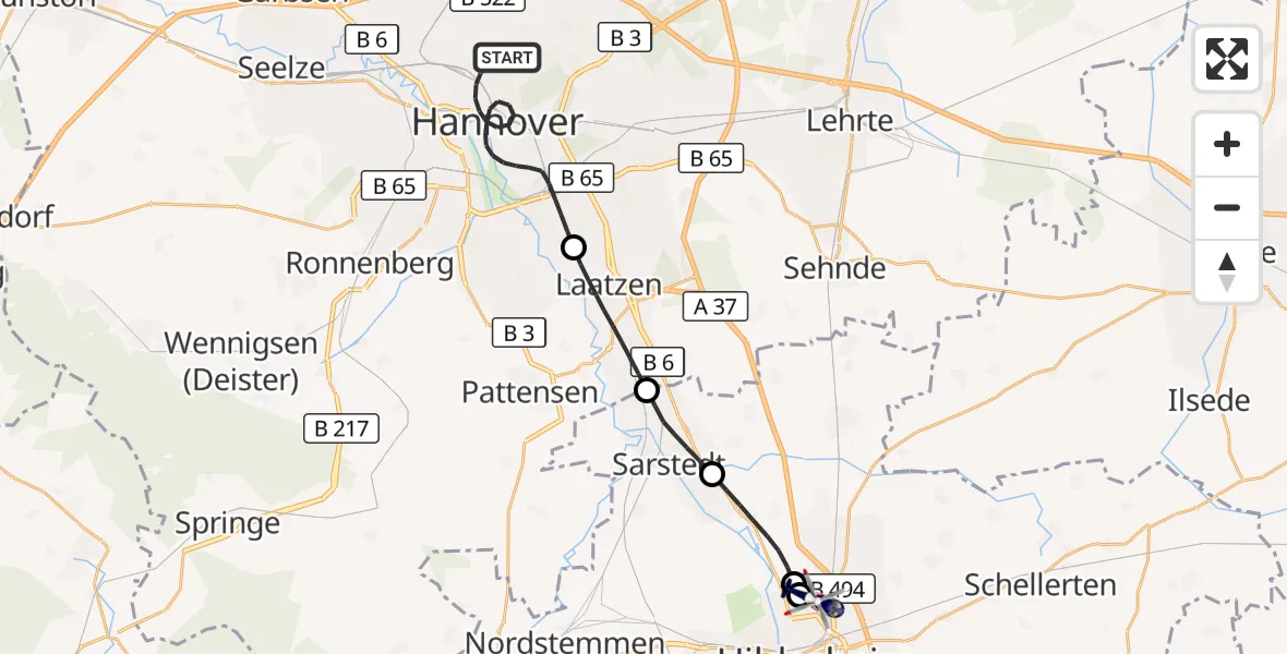 Flugroute Polizeihubschrauber Hannover - Hildesheim Flugplatz, 21 Juni 2026, 13:12