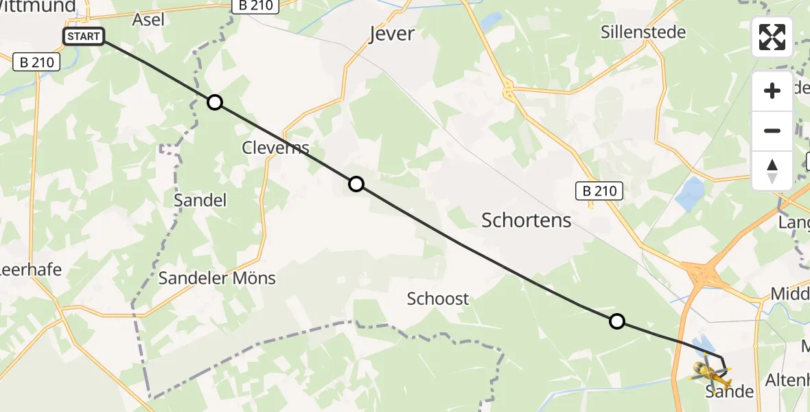 Flugroute Rettungshubschrauber Wittmund - Sande, 21 Juni 2026, 13:13