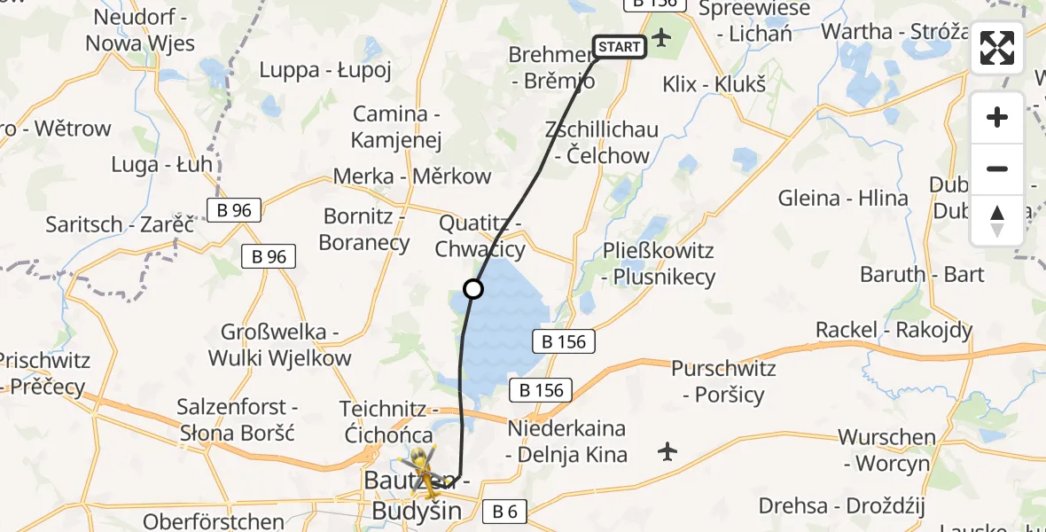 Flugroute Rettungshubschrauber Großdubrau - Bautzen, 21 Juni 2026, 13:14