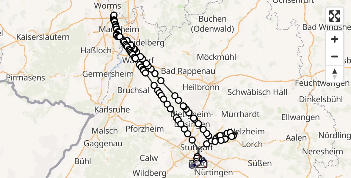 Flugroute Polizeihubschrauber Flughafen Stuttgart - Flughafen Stuttgart, 21 Juni 2026, 13:17