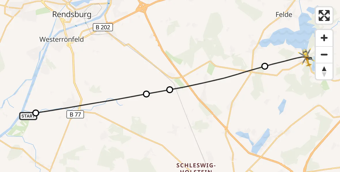 Flugroute Ambulanzhubschrauber Hörsten - Westensee, 21 Juni 2026, 13:24