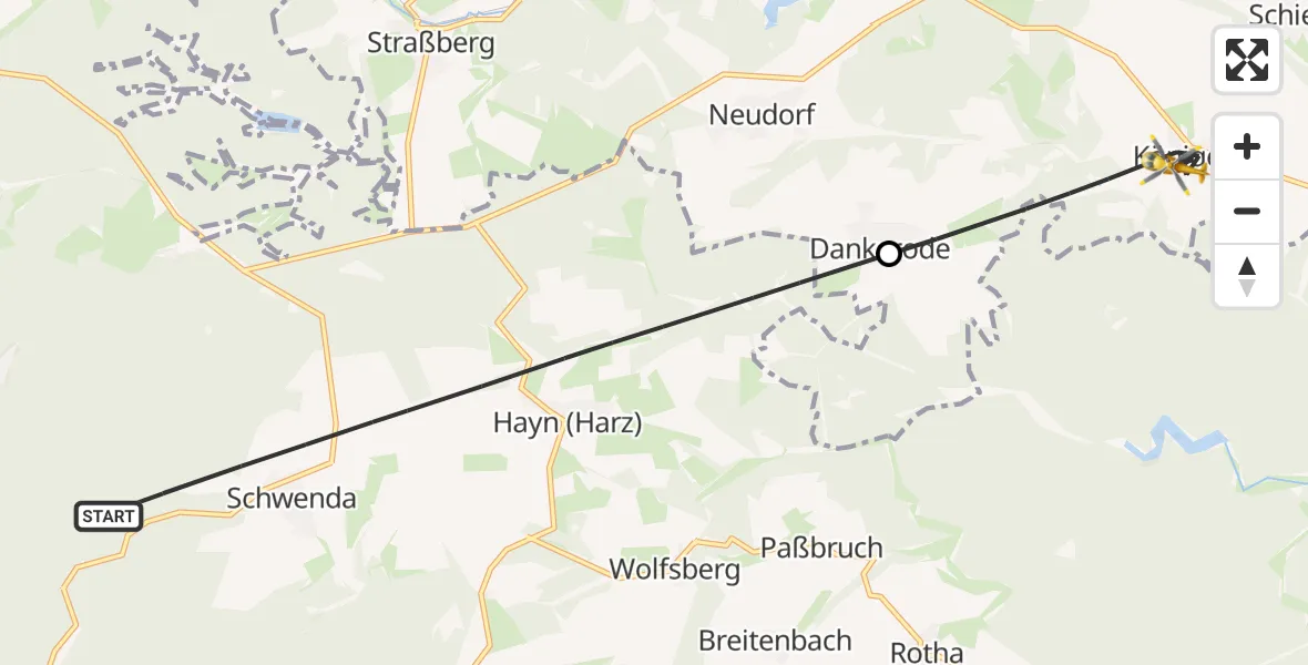 Flugroute Rettungshubschrauber Südharz - Harzgerode, 21 Juni 2026, 13:26