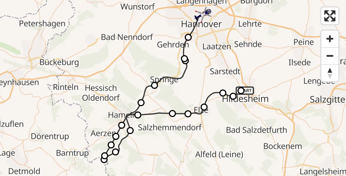 Flugroute Polizeihubschrauber Hildesheim Flugplatz - Hannover, 21 Juni 2026, 13:40