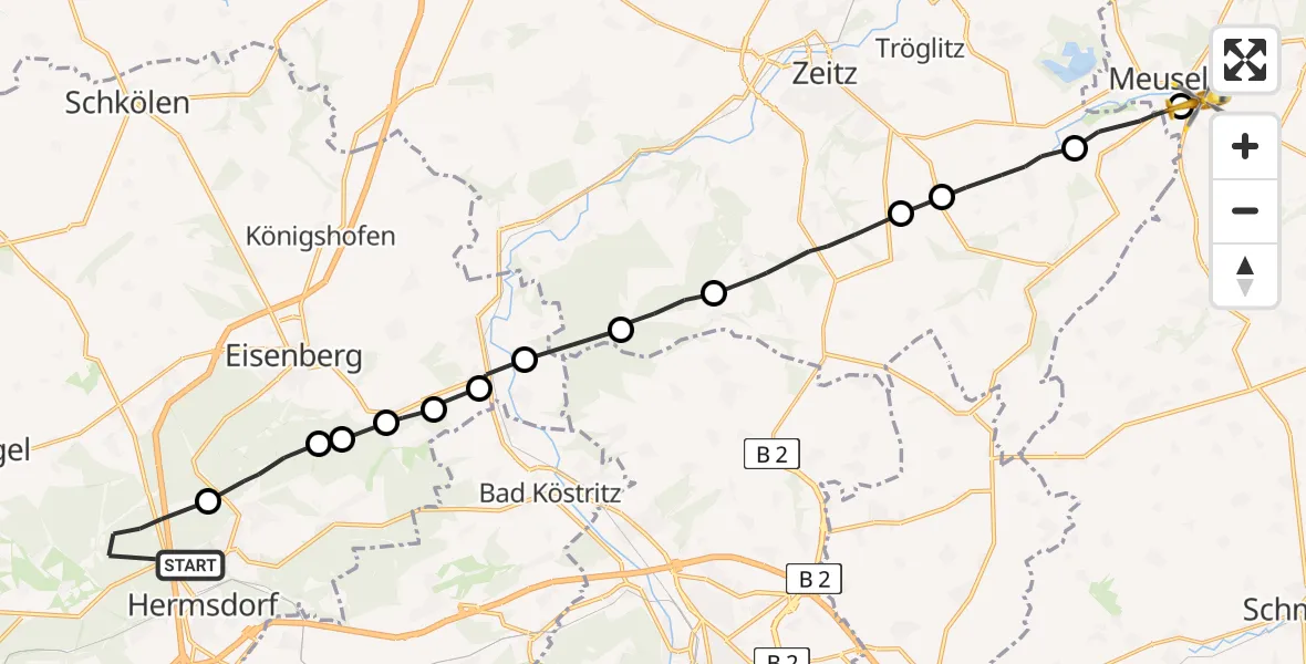 Flugroute Rettungshubschrauber Bad Klosterlausnitz - Meuselwitz, 21 Juni 2026, 13:40