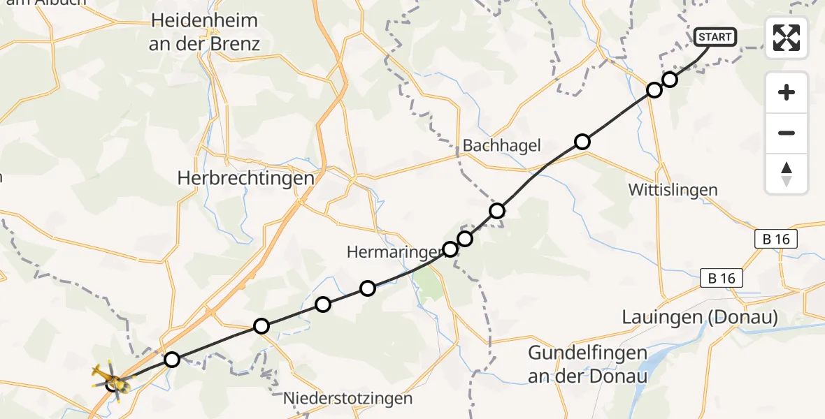 Flugroute Rettungshubschrauber Dischingen - Ballendorf, 21 Juni 2026, 13:43