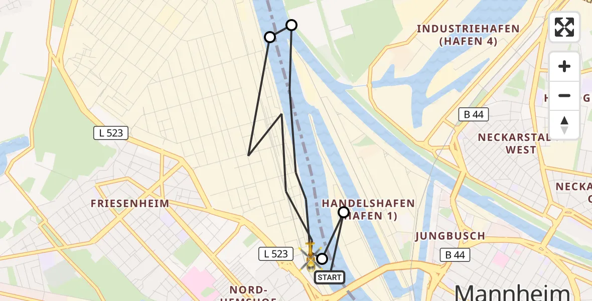 Flugroute Rettungshubschrauber Ludwigshafen am Rhein - Ludwigshafen am Rhein, 21 Juni 2026, 13:47