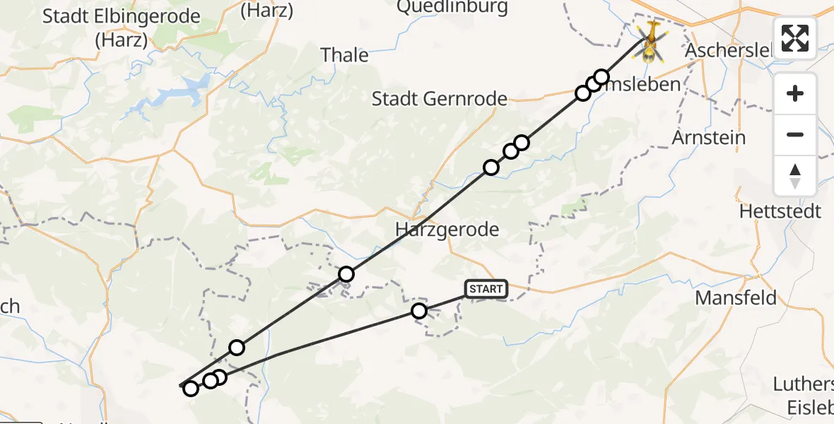 Flugroute Rettungshubschrauber Harzgerode - Falkenstein/Harz, 21 Juni 2026, 13:55