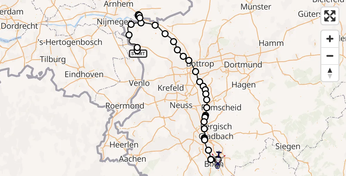 Flugroute Polizeihubschrauber Weeze Flughafen - Sankt Augustin, 21 Juni 2026, 14:01