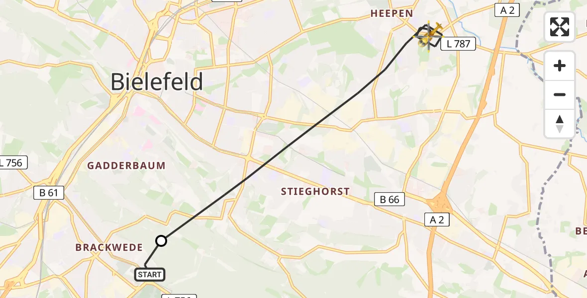 Flugroute Rettungshubschrauber Luftrettungszentrum Bielefeld - Bielefeld, 21 Juni 2026, 14:23