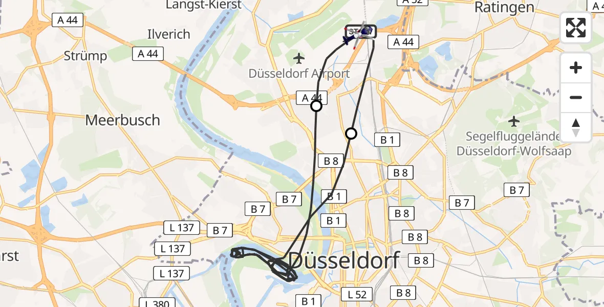 Flugroute Polizeihubschrauber Düsseldorf Flughafen - Düsseldorf Flughafen, 21 Juni 2026, 14:29