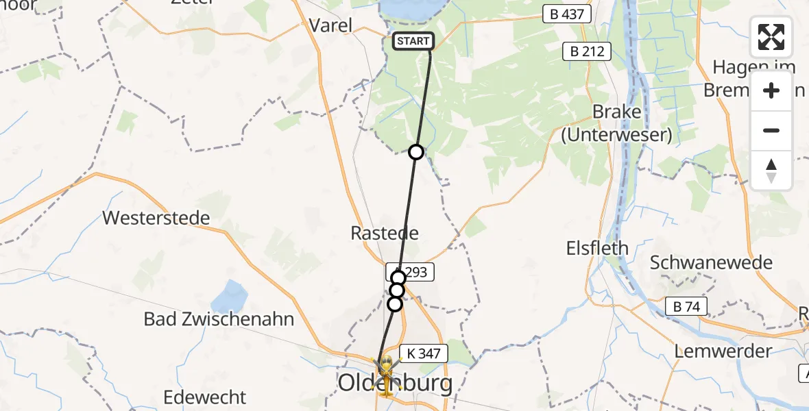Flugroute Rettungshubschrauber Jade - Oldenburg (Oldb), 21 Juni 2026, 14:37