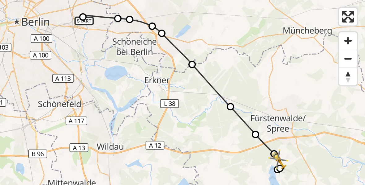 Flugroute Rettungshubschrauber Berlin Emergency Hospital - Bad Saarow, 21 Juni 2026, 14:38