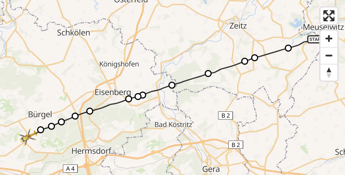 Flugroute Rettungshubschrauber Elsteraue - Schöngleina, 21 Juni 2026, 14:41