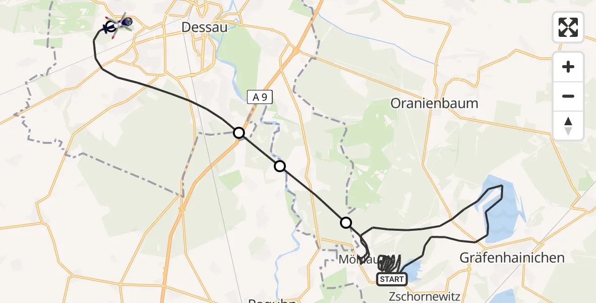 Flugroute Polizeihubschrauber Gräfenhainichen - Dessau Flugplatz, 21 Juni 2026, 14:42