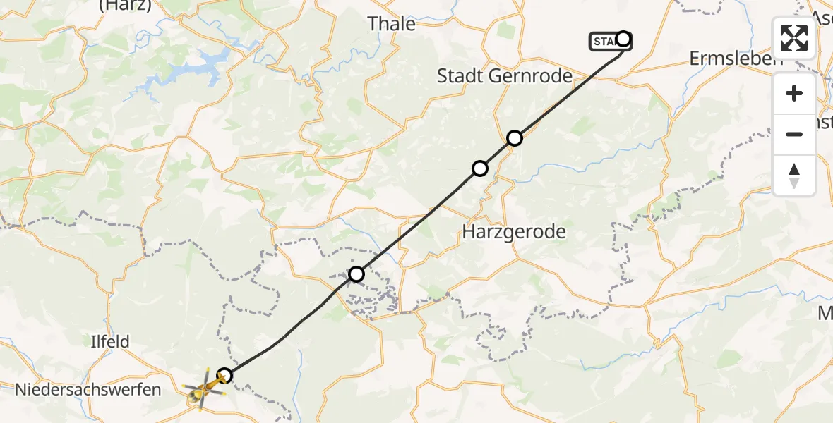 Flugroute Rettungshubschrauber Ballenstedt Flugplatz - Harztor, 21 Juni 2026, 14:52