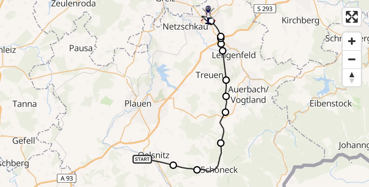 Flugroute Polizeihubschrauber Oelsnitz/Vogtl. - Reichenbach im Vogtland, 21 Juni 2026, 14:52
