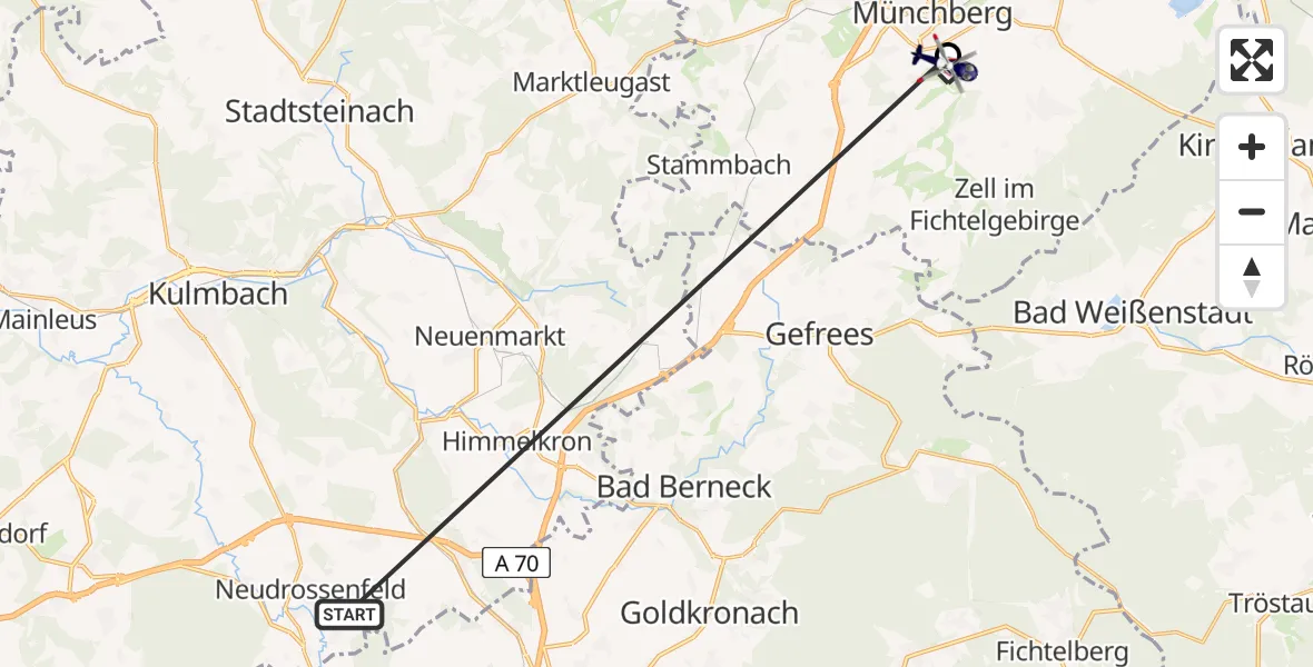 Flugroute Polizeihubschrauber Neudrossenfeld - Münchberg, 21 Juni 2026, 14:55