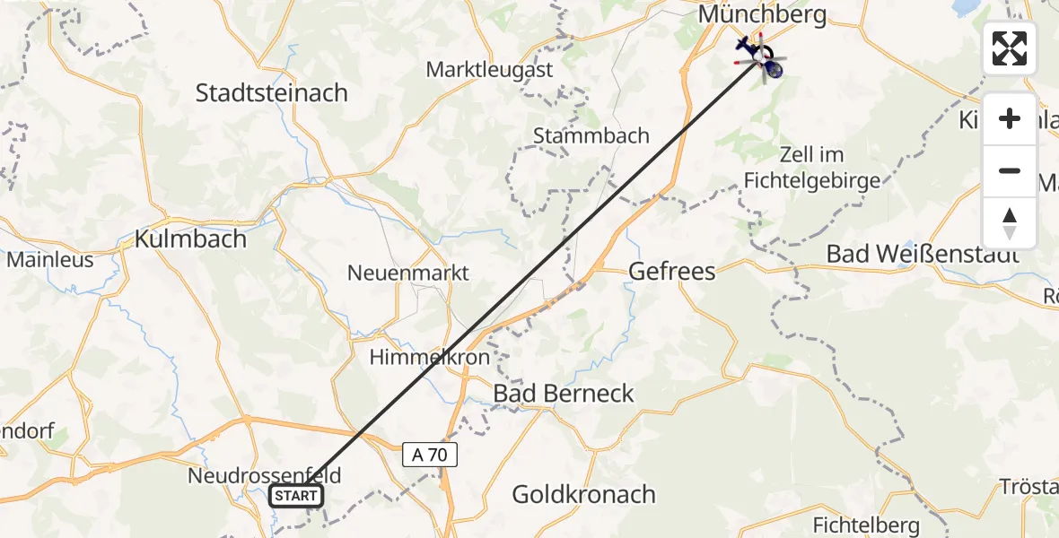 Flugroute Polizeihubschrauber Neudrossenfeld - Münchberg, 21 Juni 2026, 15:01