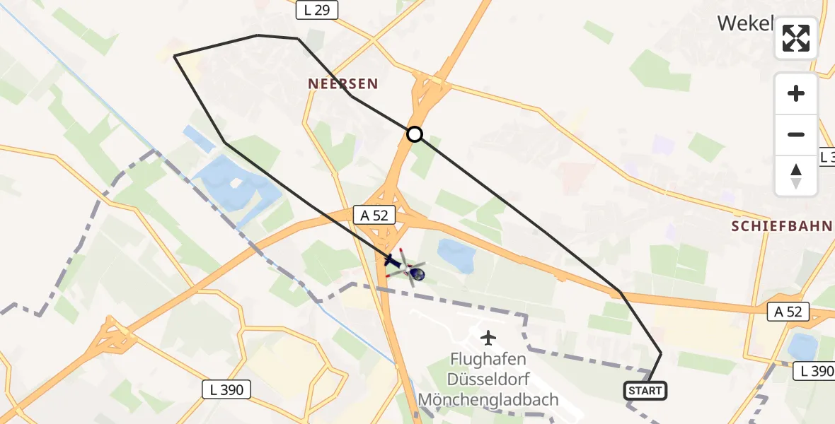 Flugroute Polizeihubschrauber Mönchengladbach Flughafen - Mönchengladbach Flughafen, 21 Juni 2026, 15:02