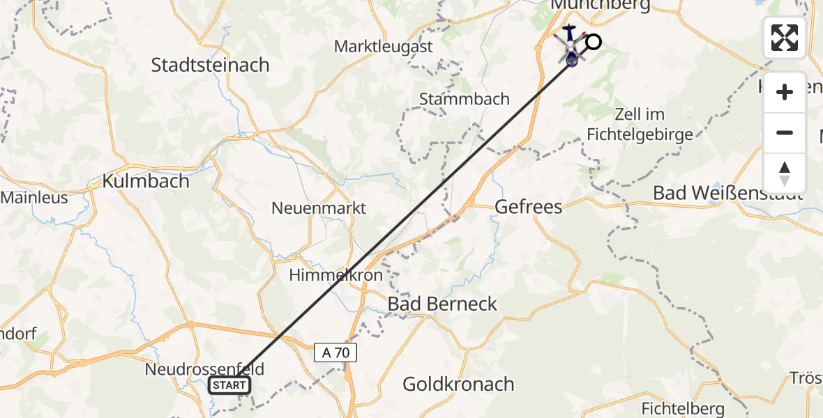 Flugroute Polizeihubschrauber Neudrossenfeld - Münchberg, 21 Juni 2026, 15:05