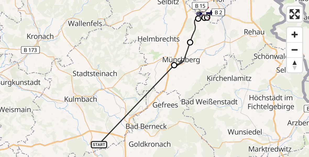 Flugroute Polizeihubschrauber Neudrossenfeld - Hof-Plauen Flughafen, 21 Juni 2026, 15:09