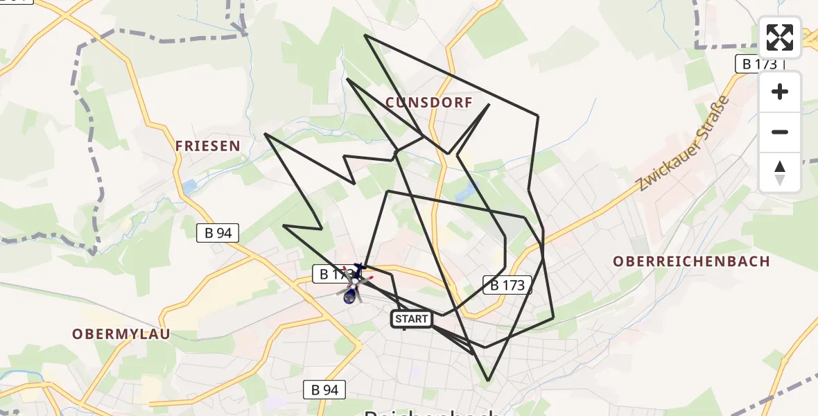 Flugroute Polizeihubschrauber Reichenbach im Vogtland - Reichenbach im Vogtland, 21 Juni 2026, 15:14