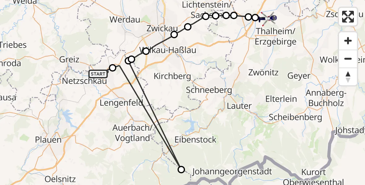 Flugroute Polizeihubschrauber Reichenbach im Vogtland - Jahnsdorf/Erzgeb., 21 Juni 2026, 15:26