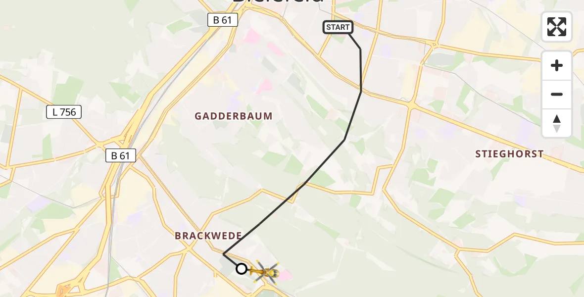 Flugroute Rettungshubschrauber Bielefeld - Luftrettungszentrum Bielefeld, 21 Juni 2026, 15:33