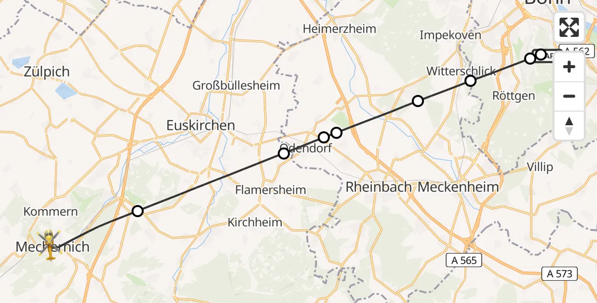 Flugroute Rettungshubschrauber Bonn University Hospital - Mechernich, 21 Juni 2026, 15:36