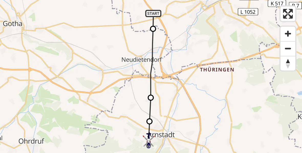 Flugroute Polizeihubschrauber Erfurt - Arnstadt, 21 Juni 2026, 15:36