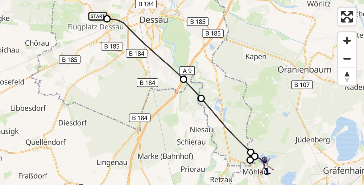Flugroute Polizeihubschrauber Dessau Flugplatz - Gräfenhainichen, 21 Juni 2026, 15:49